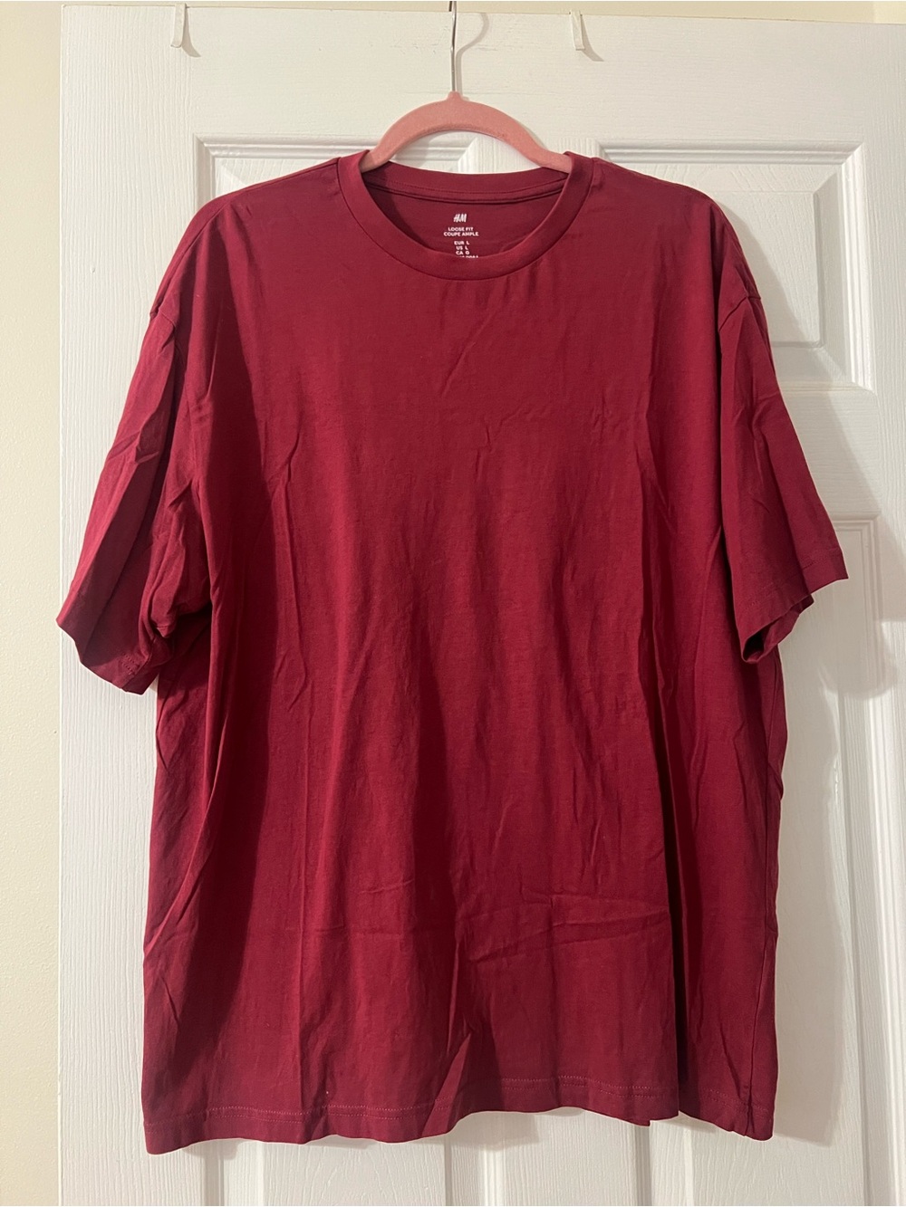 H&M Men's Cranberry Red  Short Sleeve Loose Fit Crewneck Tee